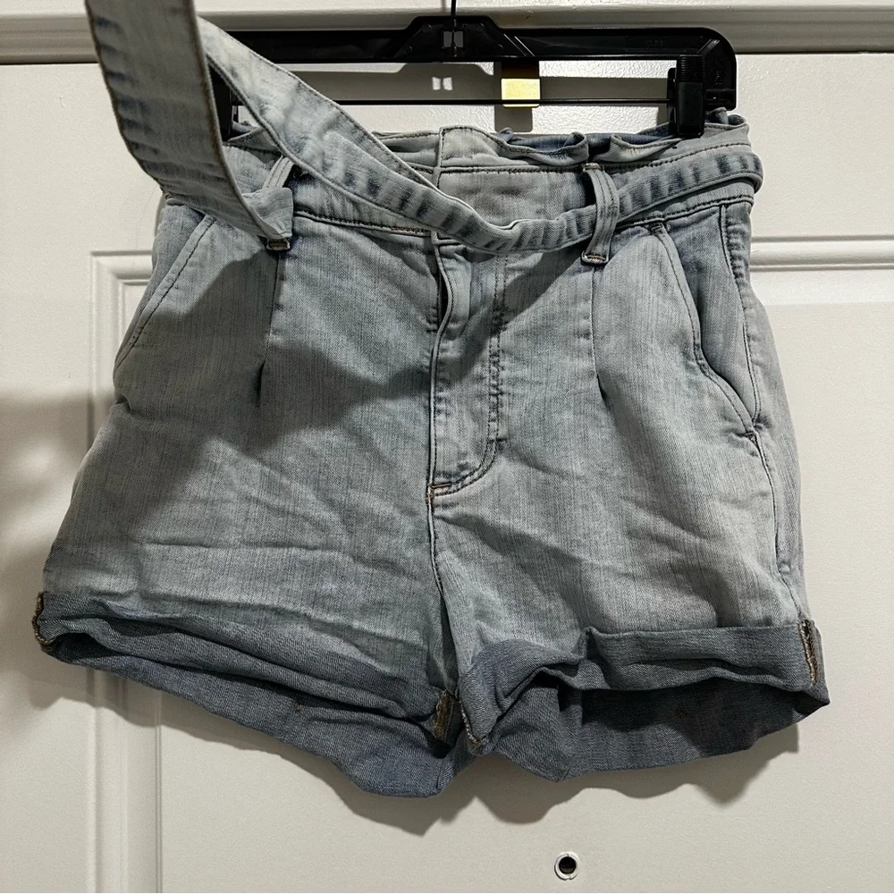 Express Light Blue Denim Paper Bag High Waisted Shorts